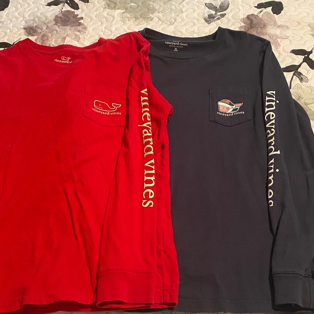 Vineyard Vines Kids Long Sleeve Tees - Red and Navy